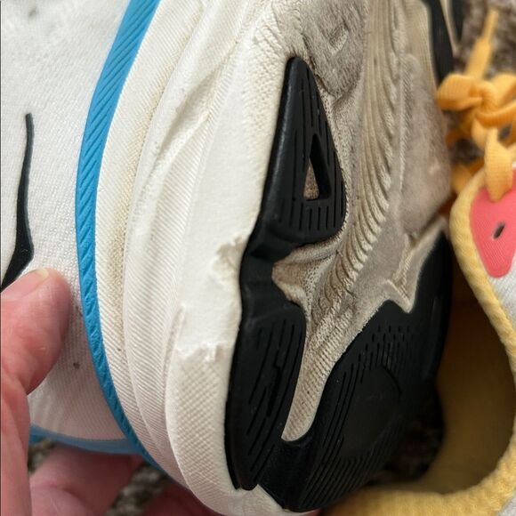 Hoka One One Clifton 9 White and Yellow Athletic Shoes - Picture 10 of 15